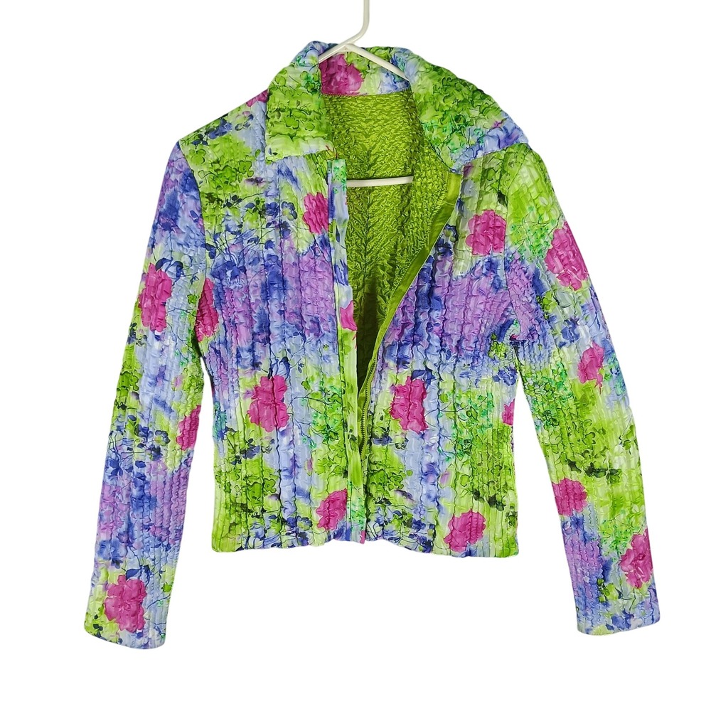 Ubu International Reversible Jacket Womens Small Green Multi Floral Packable